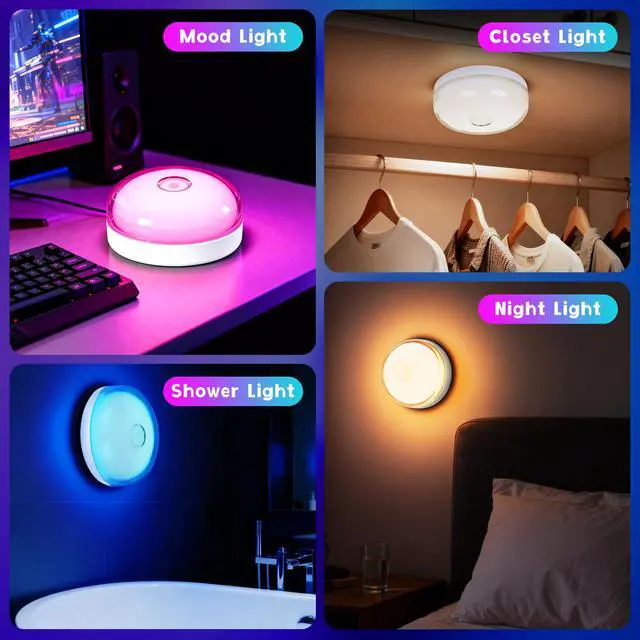 Alt view image 6 of 7 - Waterproof Shower Light for Inside Shower, 15 Colors Rechargeable Shower Lights with Remote Dimmable Timer, LED Bathroom Mood Lighting, Magnetic Wireless Ceiling Light for Shower Closet Bedroom,2 Pack