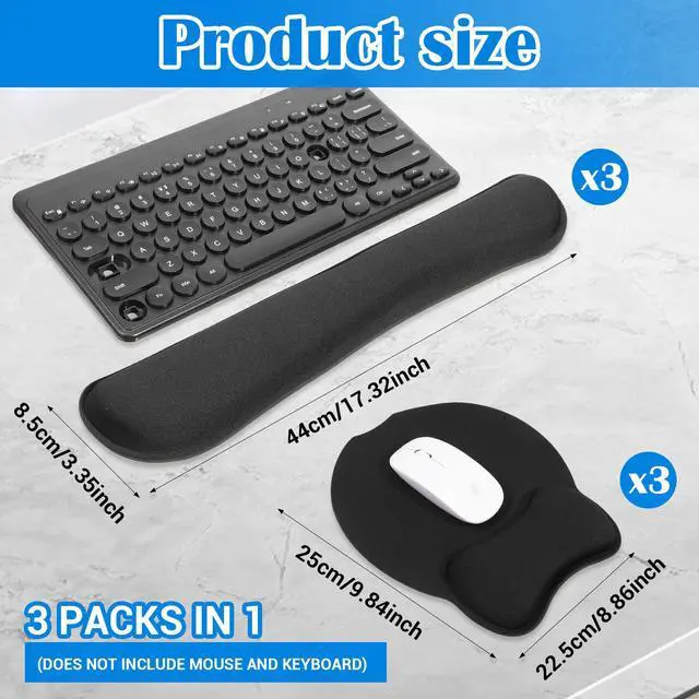 Alt view image 2 of 7 - 6 Pcs Mouse Pad and Keyboard Wrist Rest, Keyboard and Mouse Pad Set with Wrist Support, Ergonomic Memory Foam for Office, Gaming, Computer, Laptop, Typing Comfort and Wrist Pain Relief