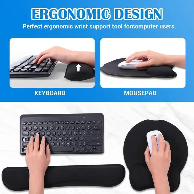 Alt view image 3 of 7 - 6 Pcs Mouse Pad and Keyboard Wrist Rest, Keyboard and Mouse Pad Set with Wrist Support, Ergonomic Memory Foam for Office, Gaming, Computer, Laptop, Typing Comfort and Wrist Pain Relief