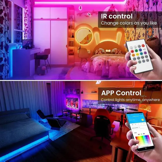 Alt view image 3 of 7 - 100ft Smart Led Strip Lights for Bedroom, Work with Alexa, RGB Color Changing Music Sync Led Lights with App Remote,Multi-Color Wireless Led Strip Lighting for Bedroom (APP+Remote+Voice)
