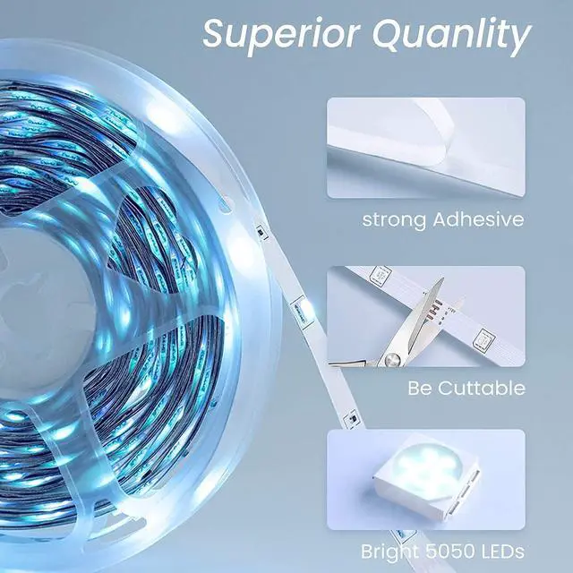 Alt view image 6 of 7 - 100ft Smart Led Strip Lights for Bedroom, Work with Alexa, RGB Color Changing Music Sync Led Lights with App Remote,Multi-Color Wireless Led Strip Lighting for Bedroom (APP+Remote+Voice)