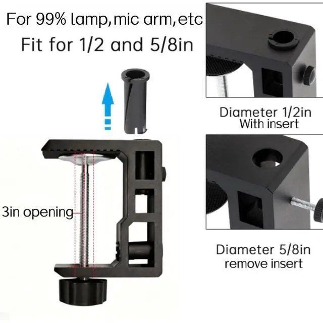 Alt view image 5 of 7 - Replacement Heavy Duty C Clamp for 1/2 and 5/8 Hole Base Magnifying Lamp,Desk Lamp,Swing Arm Lamp,Phone I pad Mount,Tablet Mic Holder,Table Mount Clamp for Microphone Stand Mic Boom Arm (G2 BLACK)