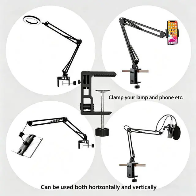 Alt view image 6 of 7 - Replacement Heavy Duty C Clamp for 1/2 and 5/8 Hole Base Magnifying Lamp,Desk Lamp,Swing Arm Lamp,Phone I pad Mount,Tablet Mic Holder,Table Mount Clamp for Microphone Stand Mic Boom Arm (G2 BLACK)
