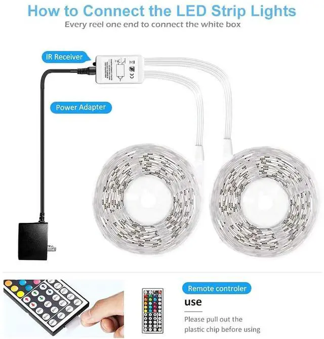 Alt view image 3 of 7 - Led Strip Lights Waterproof, 32.8ft(2 Rolls of 16.4ft) Led Tape Lights Color Changing 300 LEDs Light Strips Kit with 44 Keys Ir Remote Controller and 12v Power Supply for Indoor Outdoor Use