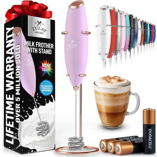 Main image of Powerful Milk Frother Wand With Duracell Batteries - Ultra Fast Handheld Drink Mixer - Electric Whisk Foam Maker for Coffee, Lattes, Cappuccino & Matcha - Triple Whisk - Regal Lavender