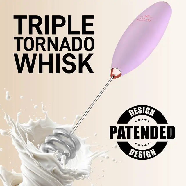 Alt view image 4 of 7 - Powerful Milk Frother Wand With Duracell Batteries - Ultra Fast Handheld Drink Mixer - Electric Whisk Foam Maker for Coffee, Lattes, Cappuccino & Matcha - Triple Whisk - Regal Lavender
