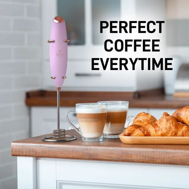 Alt view image 6 of 7 - Powerful Milk Frother Wand With Duracell Batteries - Ultra Fast Handheld Drink Mixer - Electric Whisk Foam Maker for Coffee, Lattes, Cappuccino & Matcha - Triple Whisk - Regal Lavender