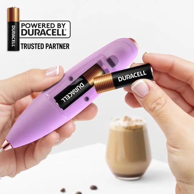 Alt view image 5 of 7 - Powerful Milk Frother Wand With Duracell Batteries - Ultra Fast Handheld Drink Mixer - Electric Whisk Foam Maker for Coffee, Lattes, Cappuccino & Matcha - Triple Whisk - Regal Lavender
