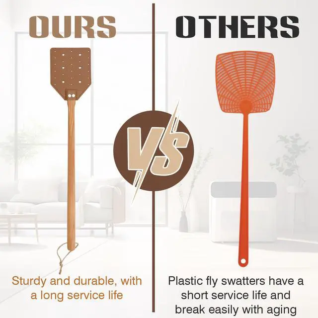 Alt view image 4 of 7 - 3 Pack Leather Fly Swatters with Lanyard, Sturdy Fly Swatter Heavy Duty Wood Fly Swatter for Indoors and Outdoors