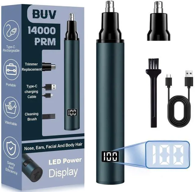 Main image of Nose Hair Trimmer with LED Display- 2025 Professional Painless Ear Hair Trimmers for Men and Women, USB Rechargeable Nose Hair Trimmer Clipper 14,000 RPM IPX7 Waterproof Dual Edge Blades, Blue B
