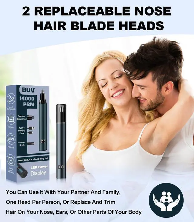 Alt view image 3 of 7 - Nose Hair Trimmer with LED Display- 2025 Professional Painless Ear Hair Trimmers for Men and Women, USB Rechargeable Nose Hair Trimmer Clipper 14,000 RPM IPX7 Waterproof Dual Edge Blades, Blue B