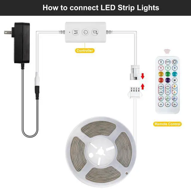 Alt view image 2 of 7 - RGB COB LED Strip Light with Remote and app Control,Music Synchronized Color Change 24V RGB led Strip,6.56FT/2M,10mm Wide,Indoor RGB Lights for Bedroom,Game Room,Bar,Party
