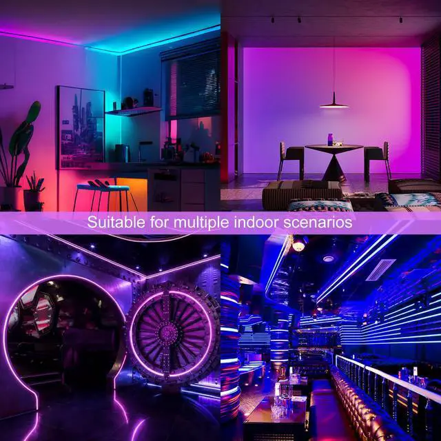 Alt view image 6 of 7 - RGB COB LED Strip Light with Remote and app Control,Music Synchronized Color Change 24V RGB led Strip,6.56FT/2M,10mm Wide,Indoor RGB Lights for Bedroom,Game Room,Bar,Party