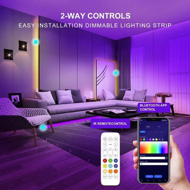 Alt view image 7 of 7 - RGB COB LED Strip Light with Remote and app Control,Music Synchronized Color Change 24V RGB led Strip,6.56FT/2M,10mm Wide,Indoor RGB Lights for Bedroom,Game Room,Bar,Party