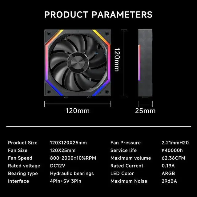 Alt view image 4 of 4 - Jungle Leopard Galaxy 120mm PC Reverse Blade Case Fans, ARGB and PWM Cooling Fan PC, Axle Core Double Ring CD Pattern Module Computer Fans, Daisy-Chain 5V RGB Fan (Black 3 Pack)