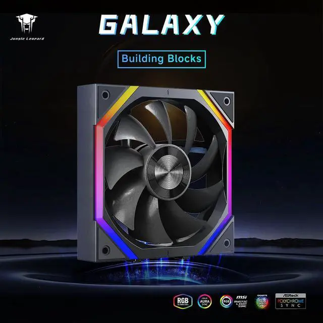 Alt view image 2 of 4 - Jungle Leopard Galaxy 120mm PC Reverse Blade Case Fans, ARGB and PWM Cooling Fan PC, Axle Core Double Ring CD Pattern Module Computer Fans, Daisy-Chain 5V RGB Fan (Black 3 Pack)