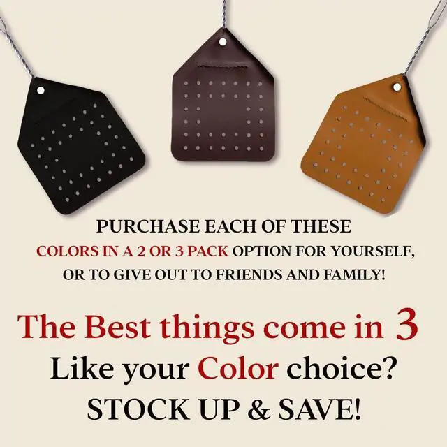 Alt view image 4 of 7 - Leather Fly Swatter Set (1 Pack) 17 Amish-Made Fly Swat w/Real Leather Paddle Fly Swatters Multi Pack w/Metal Handle Bug Swatter, Mosquito Swatter, Wasp Swatter (Black)