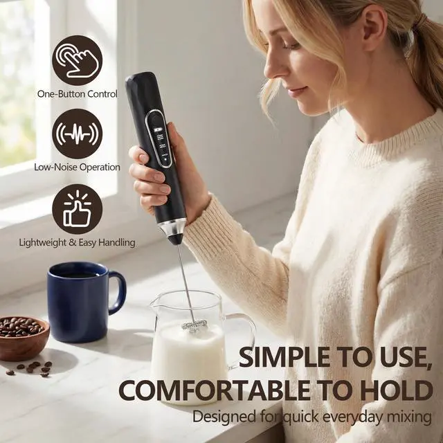 Alt view image 6 of 7 - Rechargeable Handheld Milk Frother, 2-in-1 Electric Coffee Frother with 2 Interchangeable Whisks, 3 Speed Mini Drink Mixer for Coffee, Matcha, Eggs, Cream, Milkshake, USB-C Charging