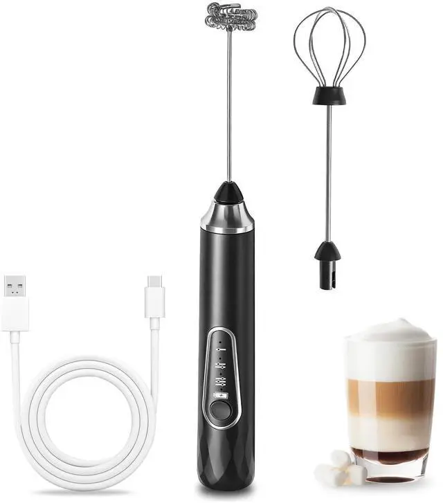 Main image of Rechargeable Handheld Milk Frother, 2-in-1 Electric Coffee Frother with 2 Interchangeable Whisks, 3 Speed Mini Drink Mixer for Coffee, Matcha, Eggs, Cream, Milkshake, USB-C Charging