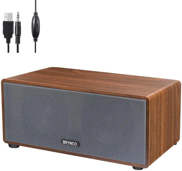 Main image of Wood-Grain Computer Speakers for Desktop PC, 10W Wired USB-Powered Speaker with 3.5mm AUX Jack, Plug & Play Clear Stereo Audio, Compact Brown Desk Speaker with In-Line Volume Control for Home Office