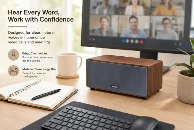 Alt view image 4 of 7 - Wood-Grain Computer Speakers for Desktop PC, 10W Wired USB-Powered Speaker with 3.5mm AUX Jack, Plug & Play Clear Stereo Audio, Compact Brown Desk Speaker with In-Line Volume Control for Home Office