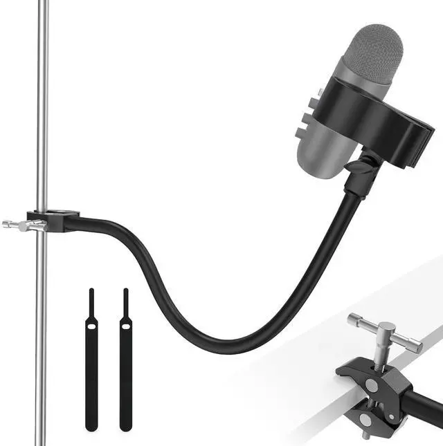 Main image of Gooseneck Microphone Stand with Clamp, Flexible 19'' Boom Arm Mic Mount for Desk & Pipes, Compatible with Blue Yeti, Snowball, Razer, Pyle, Podcasting & Streaming