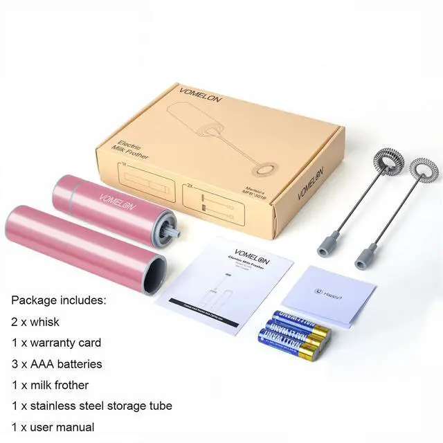 Alt view image 4 of 7 - Electric Milk Frother Handheld,Travel Coffee Drink Mixer Batteries Included, 304 Stainless Steel Whisk for latte Cappuccino,Bulletproof Coffee Hot Chocolate,Egg Rose Pink