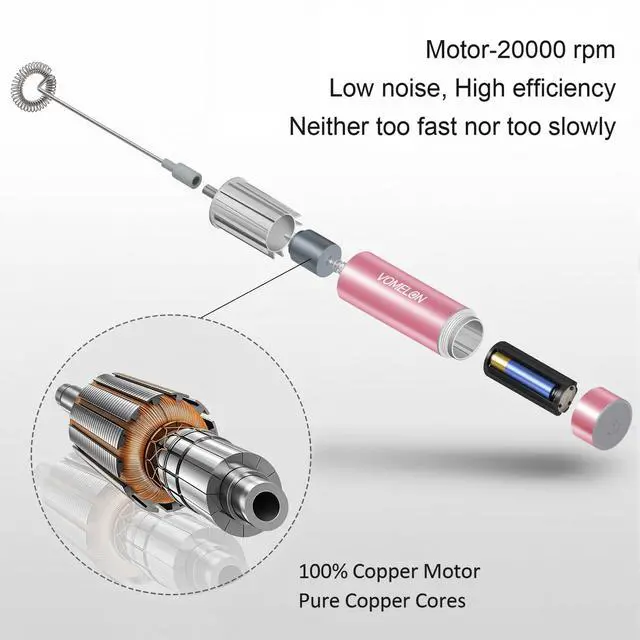 Alt view image 3 of 7 - Electric Milk Frother Handheld,Travel Coffee Drink Mixer Batteries Included, 304 Stainless Steel Whisk for latte Cappuccino,Bulletproof Coffee Hot Chocolate,Egg Rose Pink