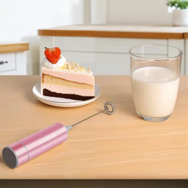 Alt view image 5 of 7 - Electric Milk Frother Handheld,Travel Coffee Drink Mixer Batteries Included, 304 Stainless Steel Whisk for latte Cappuccino,Bulletproof Coffee Hot Chocolate,Egg Rose Pink