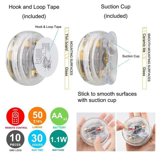 Alt view image 5 of 6 - Battery Operated Shower Lights Waterproof, Submersible Led Pool Light, Dimmable RGB Under Water Light with Remote and Timer, Adhesive Color Changing Lights for Bathtub Vase Fish Tank Pond