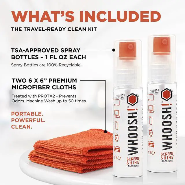Alt view image 2 of 7 - ! Screen Shine Go 2-Pack Two 1 fl oz Refillable Touchscreen Cleaners with Microfiber Cloths for Car, iPad, Laptop and Eyeglasses Powerful Streak-Free Cleaning Pocket-Sized, TSA-Approved
