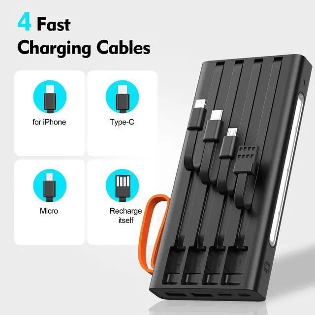 Alt view image 2 of 7 - Portable Charger 10000mAh Power Bank Built-in Cable,PD 22.5W Fast Charging Powerbank, LED Display External Battery Pack with LED Lighting, Travel Phone Charger for iPhone 16/15/14/13/12,Samsung,Google
