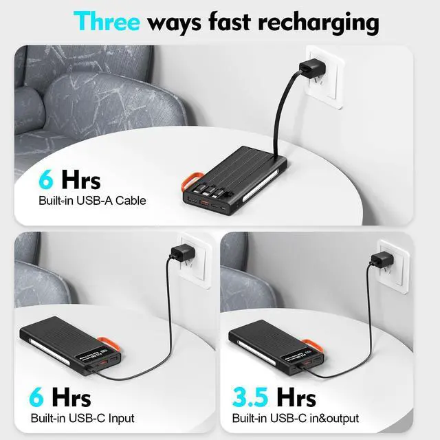 Alt view image 6 of 7 - Portable Charger 10000mAh Power Bank Built-in Cable,PD 22.5W Fast Charging Powerbank, LED Display External Battery Pack with LED Lighting, Travel Phone Charger for iPhone 16/15/14/13/12,Samsung,Google