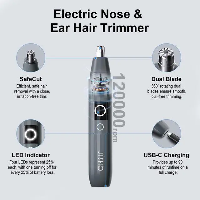 Alt view image 4 of 7 - Rechargeable Ear and Nose Hair Trimmer for Men Women-12000 RPM Powerful Motor with Dual Edge Blades, Waterproof, USB Type-C, Easy to Clean Travel Size
