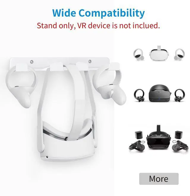Alt view image 2 of 6 - VR Wall Mount - Storage Stand Holder Hook for Meta/Oculus Quest 3/2/Quest/Rift/ Rift S/PSVR 2/Valve Index/ HTC Vive/HP Reverb G2/Playstation VR Headsets, Gaming Controller Hanger Space Saving
