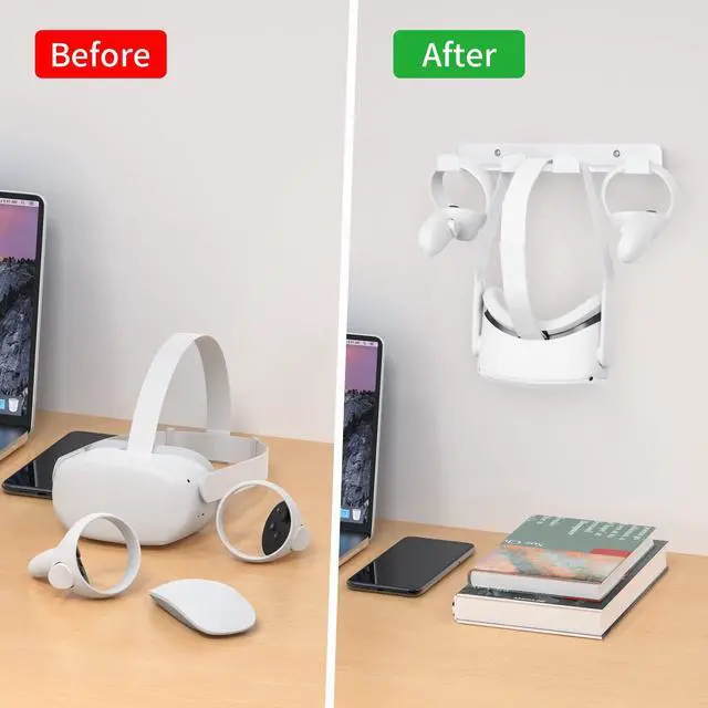 Alt view image 3 of 6 - VR Wall Mount - Storage Stand Holder Hook for Meta/Oculus Quest 3/2/Quest/Rift/ Rift S/PSVR 2/Valve Index/ HTC Vive/HP Reverb G2/Playstation VR Headsets, Gaming Controller Hanger Space Saving