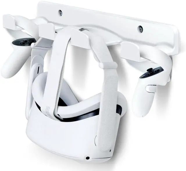 Main image of VR Wall Mount - Storage Stand Holder Hook for Meta/Oculus Quest 3/2/Quest/Rift/ Rift S/PSVR 2/Valve Index/ HTC Vive/HP Reverb G2/Playstation VR Headsets, Gaming Controller Hanger Space Saving