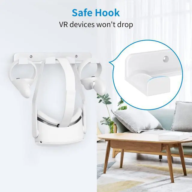 Alt view image 4 of 6 - VR Wall Mount - Storage Stand Holder Hook for Meta/Oculus Quest 3/2/Quest/Rift/ Rift S/PSVR 2/Valve Index/ HTC Vive/HP Reverb G2/Playstation VR Headsets, Gaming Controller Hanger Space Saving