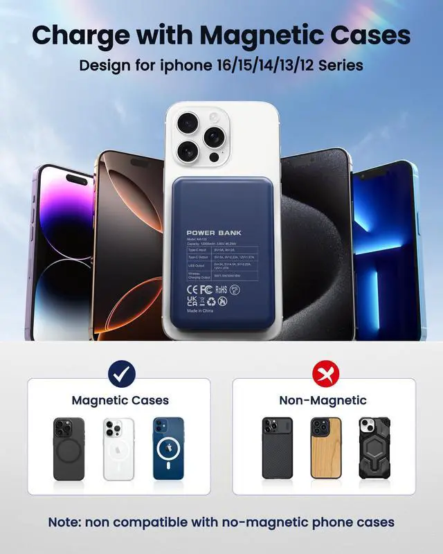 Alt view image 6 of 7 - for Magsafe Battery Pack 12000mAh Magnetic Power Bank Portable Charger 20W USB C Fast Charging Wireless Charger for iPhone 17/16/15/14/13/12