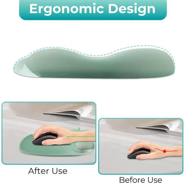 Alt view image 2 of 7 - Mouse Pad with Wrist Rest Support, Ergonomic Mousepad with Comfortable Gel Cushion, Gaming Mouse Pad with Non-Slip PU Base, Relieve Pain Relief, for Home Office Computer Laptop, Green
