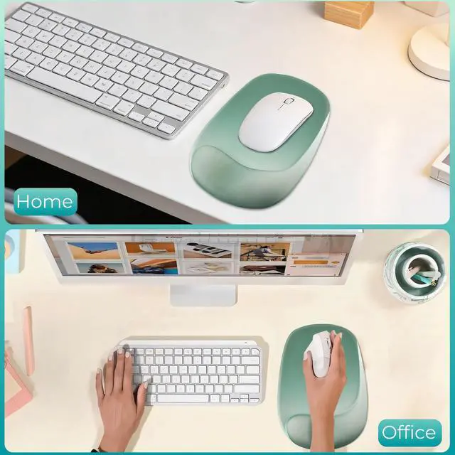Alt view image 7 of 7 - Mouse Pad with Wrist Rest Support, Ergonomic Mousepad with Comfortable Gel Cushion, Gaming Mouse Pad with Non-Slip PU Base, Relieve Pain Relief, for Home Office Computer Laptop, Green