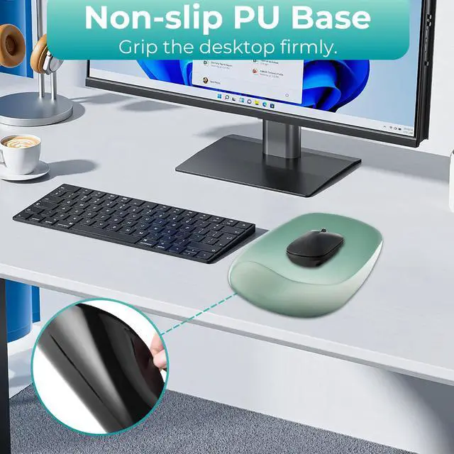 Alt view image 5 of 7 - Mouse Pad with Wrist Rest Support, Ergonomic Mousepad with Comfortable Gel Cushion, Gaming Mouse Pad with Non-Slip PU Base, Relieve Pain Relief, for Home Office Computer Laptop, Green