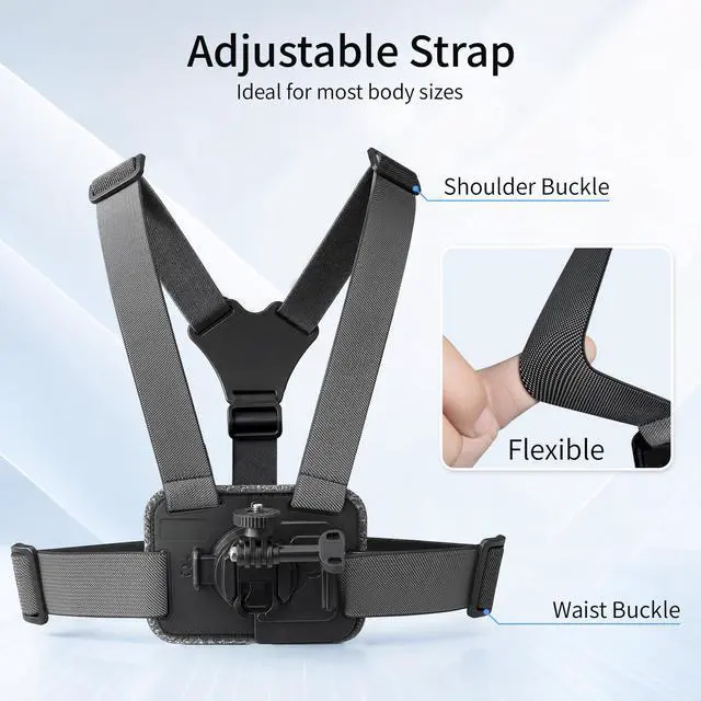 Alt view image 5 of 7 - Action Camera Chest Mount, Adjustable Body Strap, Quick Release Chest Harness, 360° Rotatable POV Holder for Recording, Compatible with GoPro Hero DJI Osmo Insta360 AKASO Series