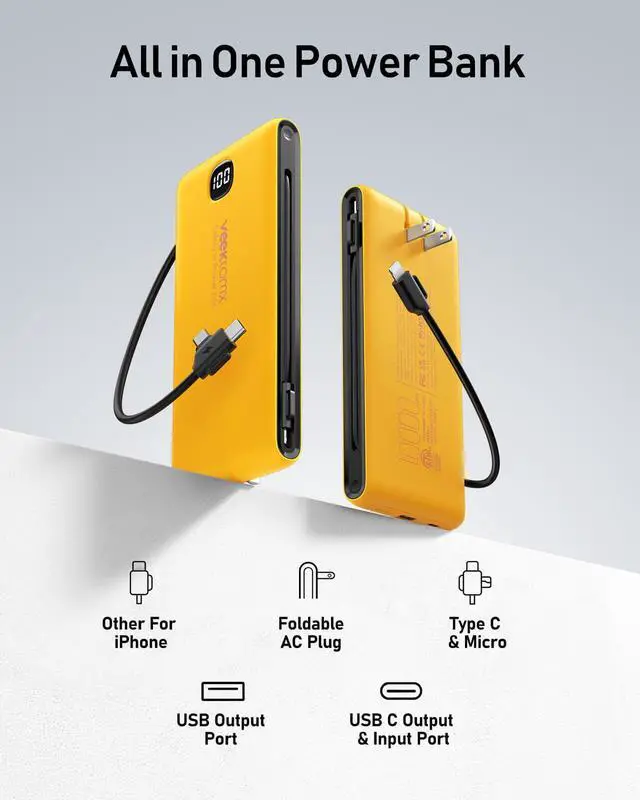 Alt view image 2 of 7 - Portable Charger with Built in Cables 10000mAh, Power Bank for iPhone with Wall Plug, Travel Essential Fast Charging USB C Slim External Battery Pack for iPhone 17/16/15, Samsung, iPad, etc