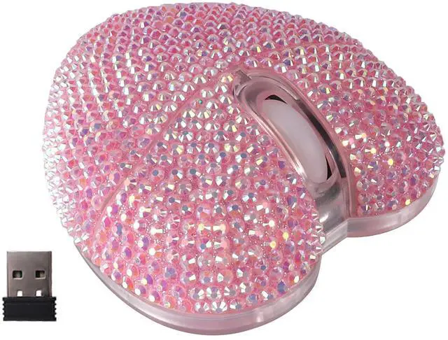 Main image of Wireless Mouse Bluetooth Cute Bling Diamond-Encrusted Pink Heart Shape Computer Mice with LED Light 1000DPI 2.4GHz & Bluetooth Dual Mode Rechargeable USB Cordless Mouse for Laptop PC Desktop Gift