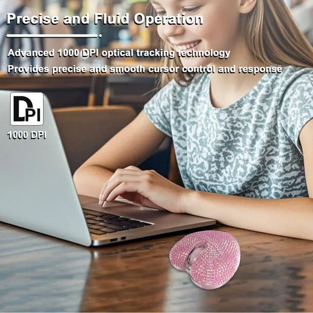 Alt view image 6 of 7 - Wireless Mouse Bluetooth Cute Bling Diamond-Encrusted Pink Heart Shape Computer Mice with LED Light 1000DPI 2.4GHz & Bluetooth Dual Mode Rechargeable USB Cordless Mouse for Laptop PC Desktop Gift