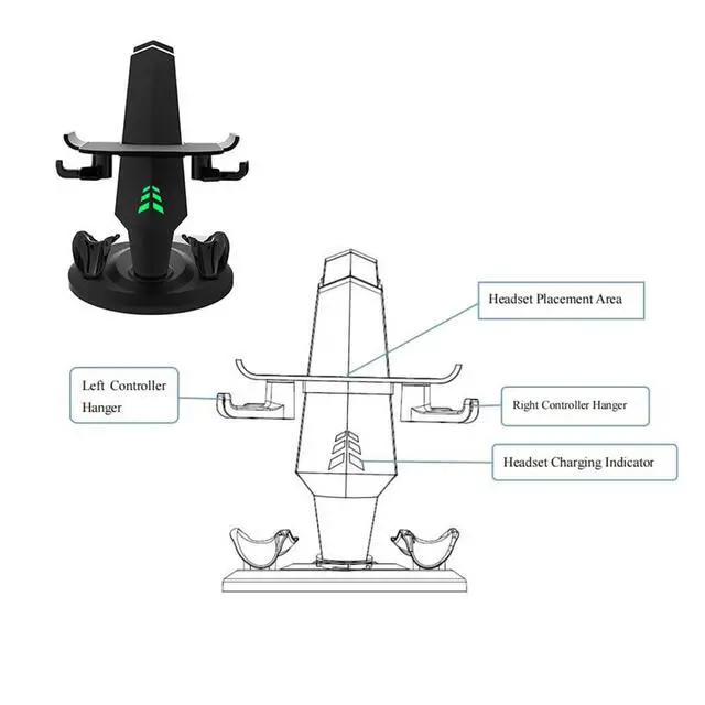 Alt view image 2 of 6 - VR Stand, Headset Charging Dock VR Display Stand Accessories for Oculus Quest 2/Quest 3 VR Headset (Black)