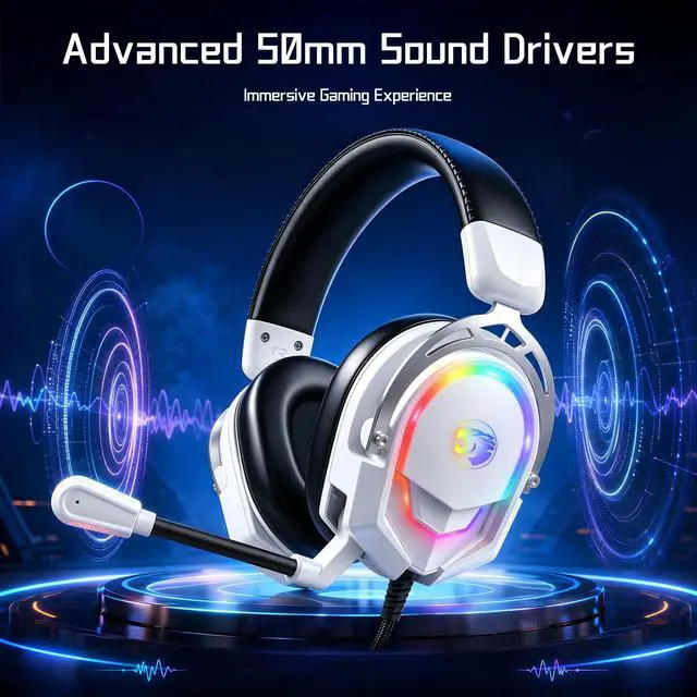 Alt view image 3 of 7 - K98 Gaming Headset with Microphone, Wired Over Ear Gaming Headphones Compatible with PS5/PS4/PC/Xbox Series X/S, RGB, Noise Cancelling Mic, Zero-Latency Audio