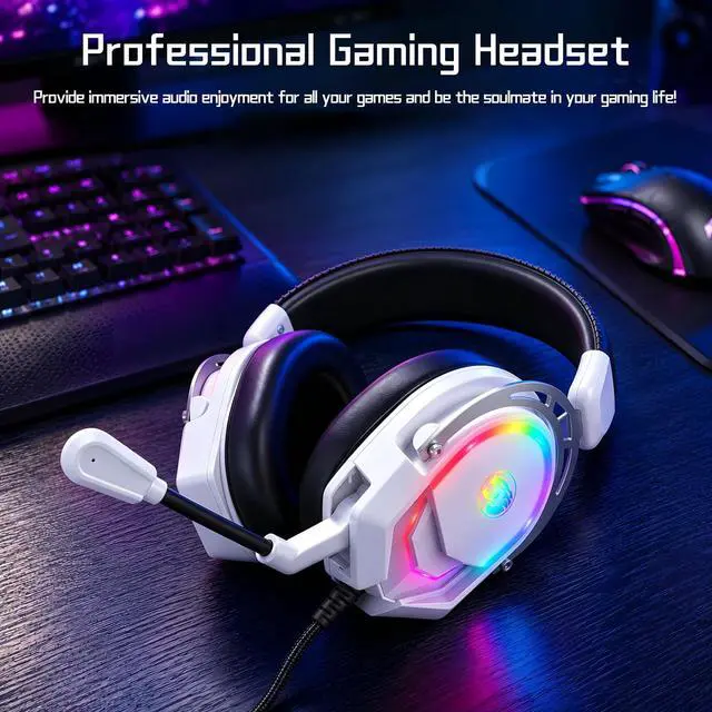 Alt view image 7 of 7 - K98 Gaming Headset with Microphone, Wired Over Ear Gaming Headphones Compatible with PS5/PS4/PC/Xbox Series X/S, RGB, Noise Cancelling Mic, Zero-Latency Audio
