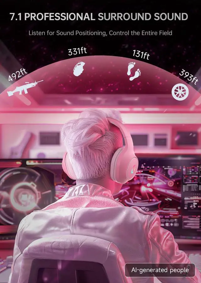 Alt view image 2 of 7 - CM7002 Gaming Headset for PS5, PS4, PC, Mac, Switch, Xbox Series, Surround Sound RGB Gaming Headphones with Noise Canceling Microphone, 50MM Dynamic Drivers, 3.5MM Audio Jack, Light Pink